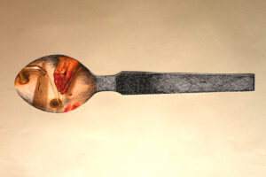 Spoon with blood stain